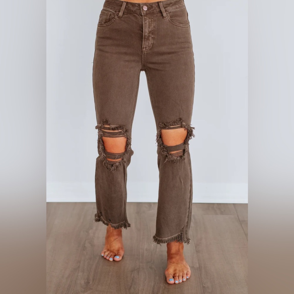 Brown Distressed Women Jeans